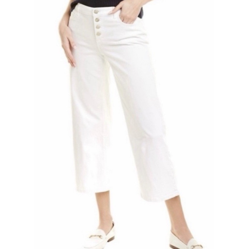 NWT J. McLAUGHLIN Loris White Wide Leg Button Fly Cropped Stretch Jeans Size 12